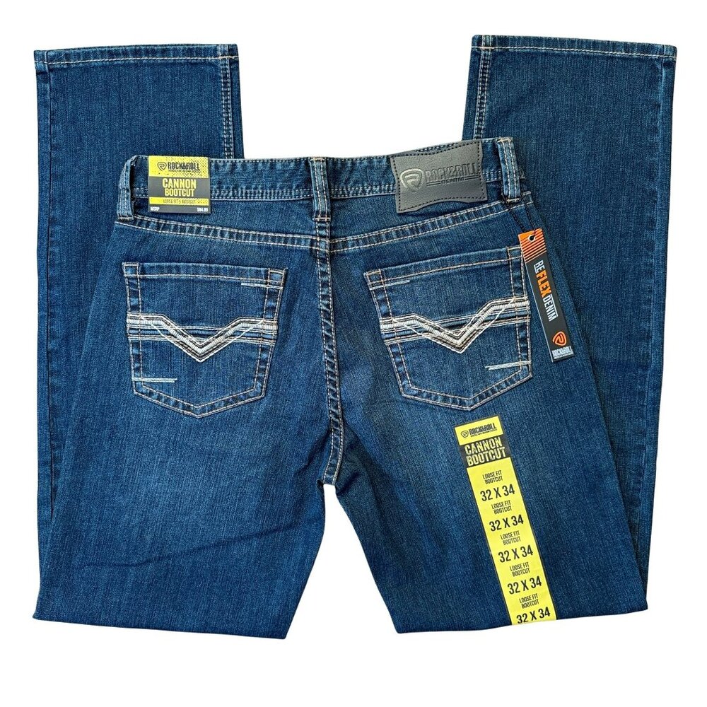 NEW Rock & Roll Denim Men's Cannon Bootcut Loose Fit Jeans (32x34)